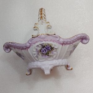 Porcelain Basket with Purple Floral Design